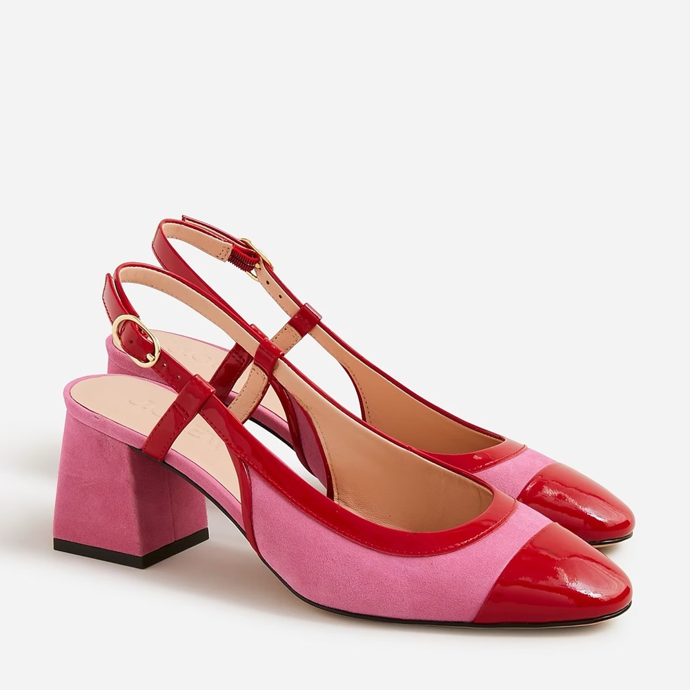 New.  J. Crew Pink and Red Block Heel Slingbacks